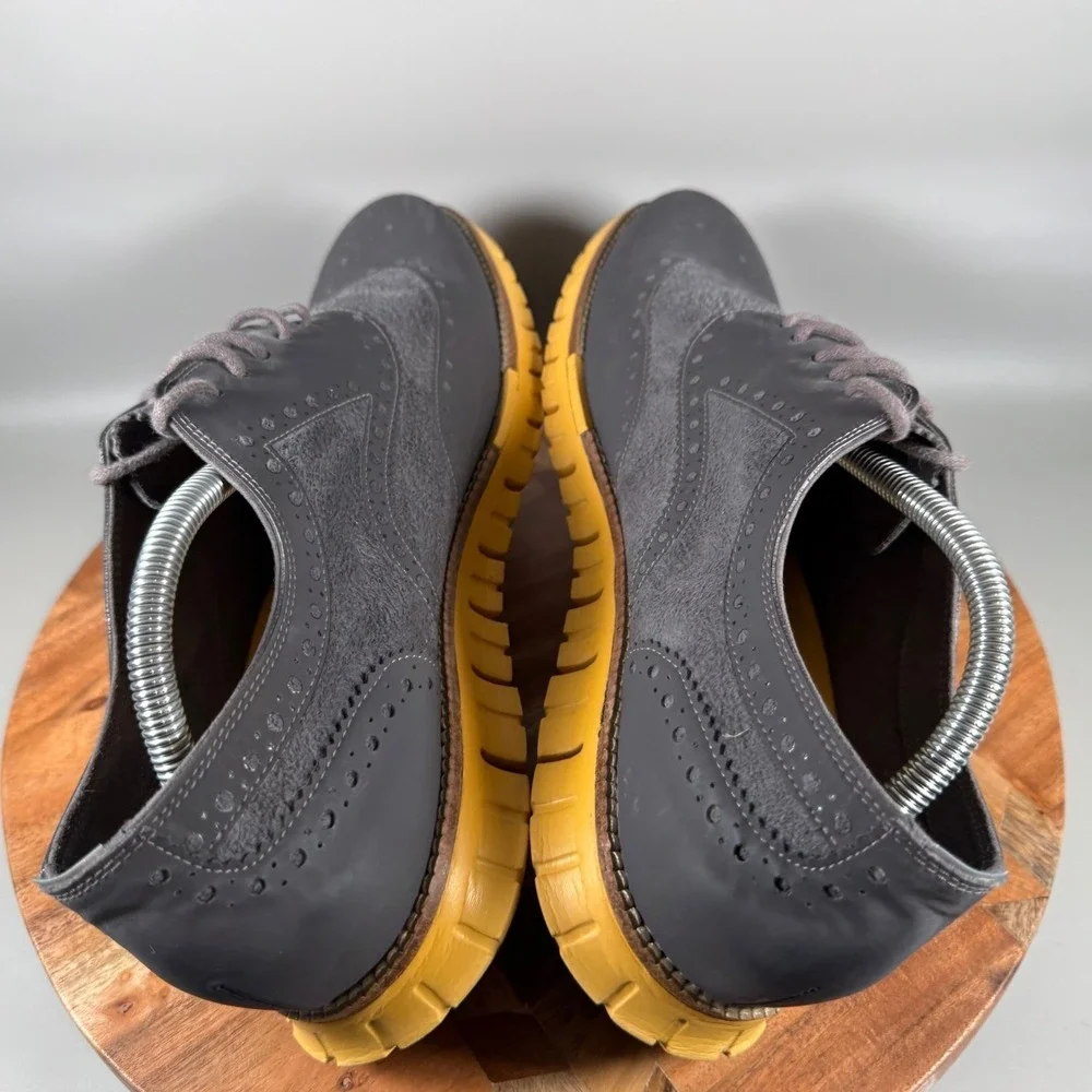 Cole Haan Zerogrand Wingtip Oxford Mens‎ 11M Gray Suede Leather Yellow Sole